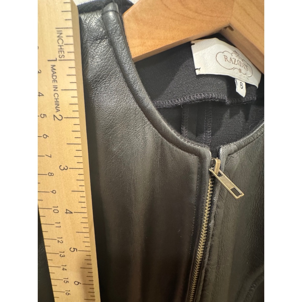 Razooks Womens Black Leather Knit Mixed Media Zip Front Jacket Size 6 - Picture 10 of 12